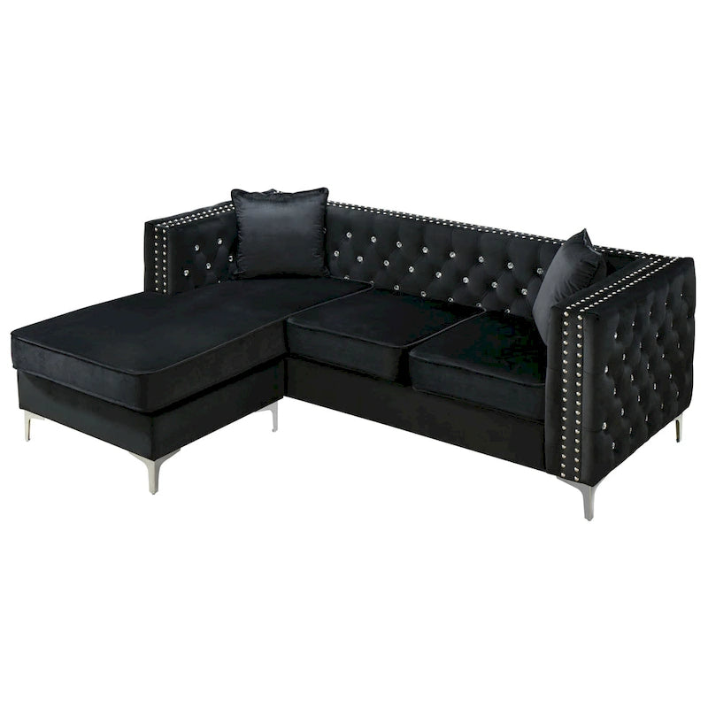 Paige Velvet Tufted Sofa with Chaise