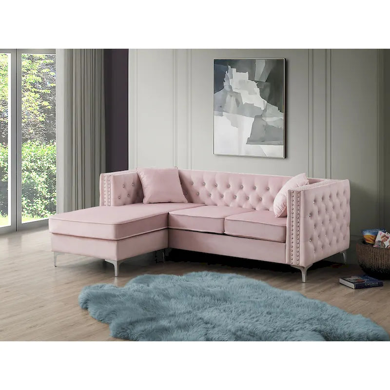 Paige Velvet Tufted Sofa with Chaise