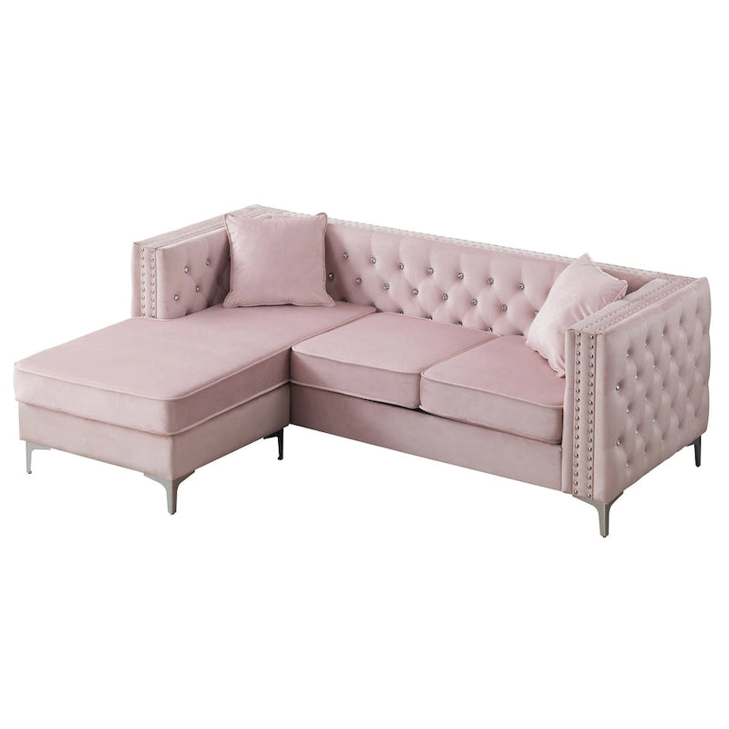 Paige Velvet Tufted Sofa with Chaise