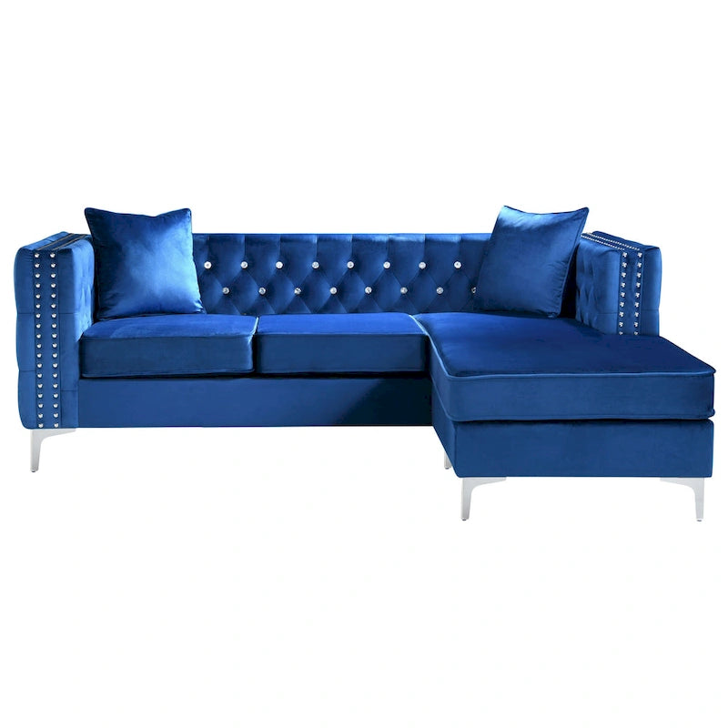 Paige Velvet Tufted Sofa with Chaise