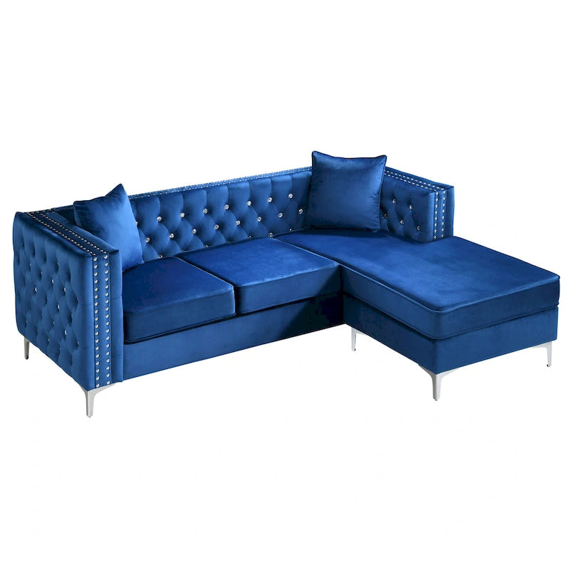 Paige Velvet Tufted Sofa with Chaise