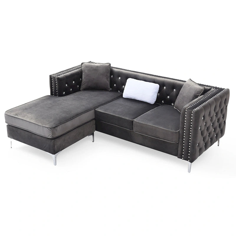 Paige Velvet Tufted Sofa with Chaise