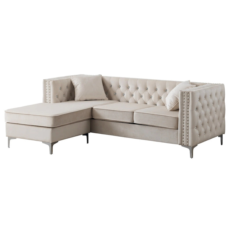Paige Velvet Tufted Sofa with Chaise