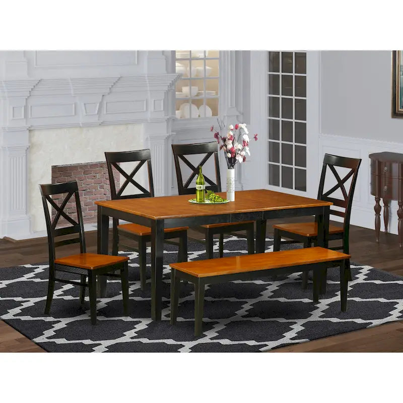 East West Furniture Dining Table Set Contains a Rectangle Kitchen Table and Dining Chairs with a Bench (Finish Color Options)