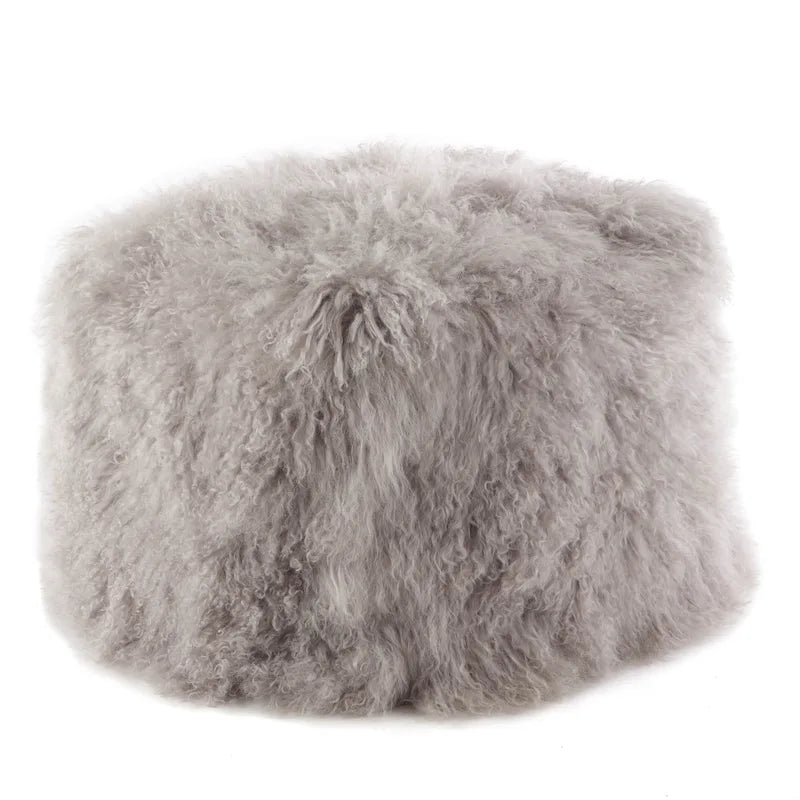Mongolian Lamb Fur Wool Pouf Ottoman