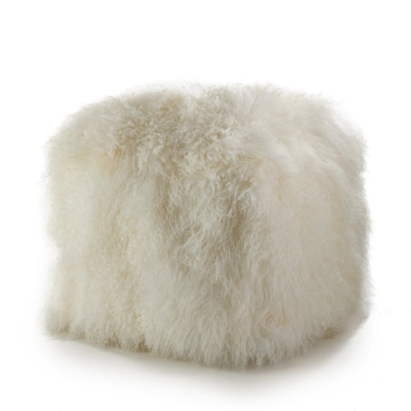 Mongolian Lamb Fur Wool Pouf Ottoman