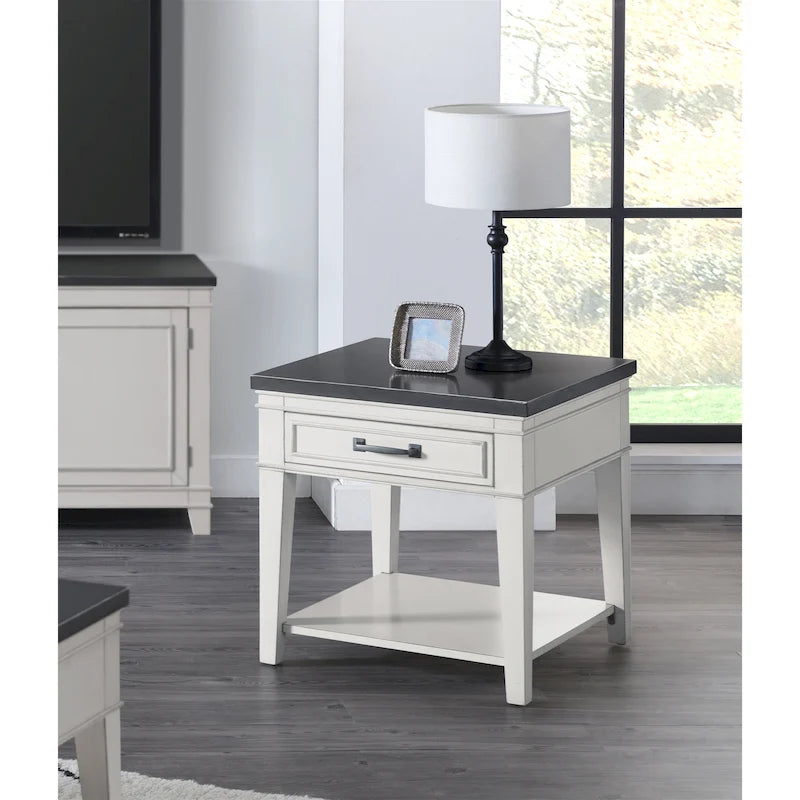 Del Mar 24 White and Grey 1-Drawer End Table