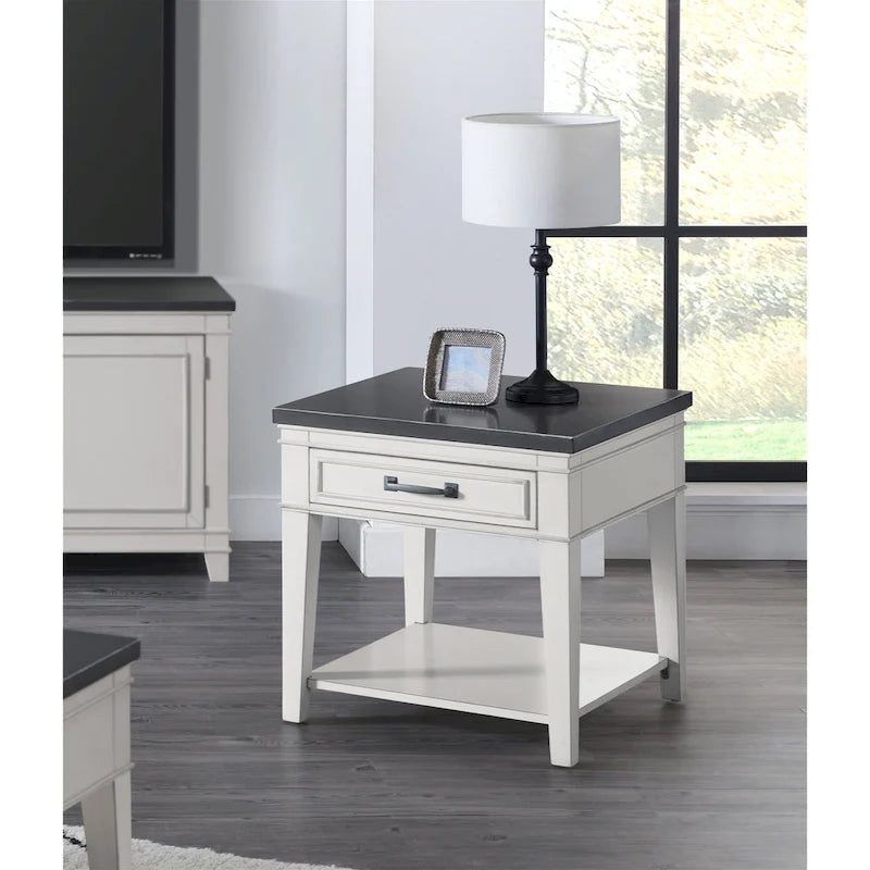 Del Mar 24 White and Grey 1-Drawer End Table