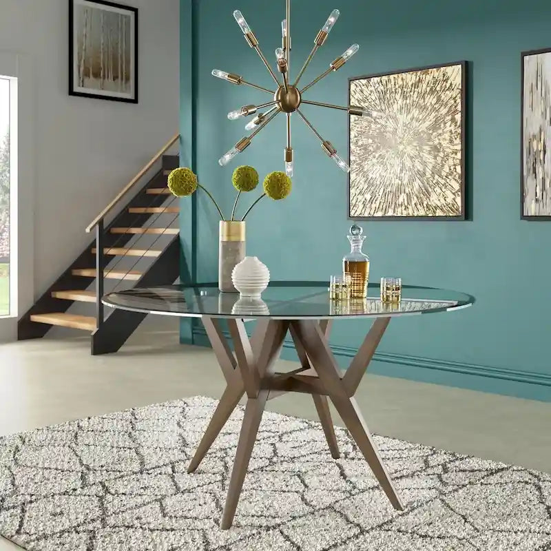 Sheeba Round Mid-Century Modern Walnut Base Dining Table by iNSPIRE Q Modern