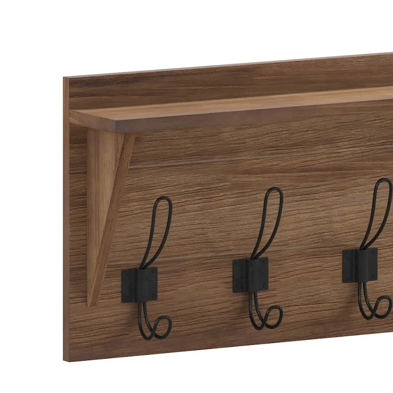 Wall Mounted Storage Rack with Upper Shelf and Storage Hooks