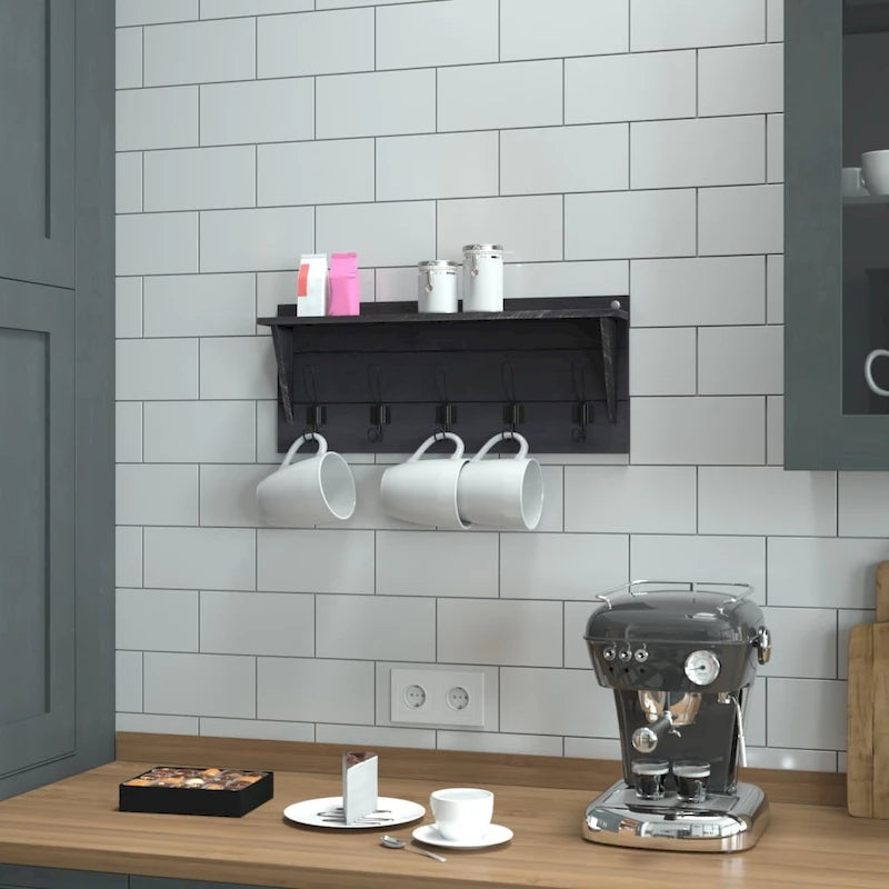 Wall Mounted Storage Rack with Upper Shelf and Storage Hooks