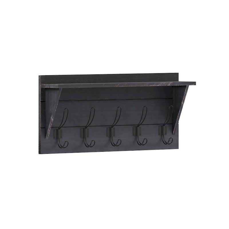 Wall Mounted Storage Rack with Upper Shelf and Storage Hooks