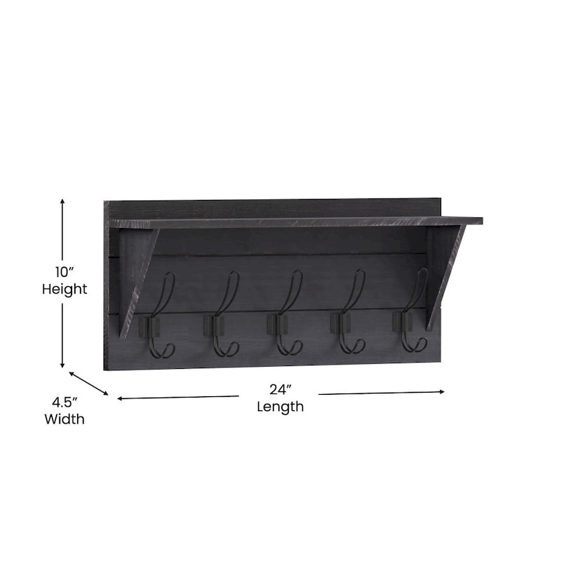 Wall Mounted Storage Rack with Upper Shelf and Storage Hooks