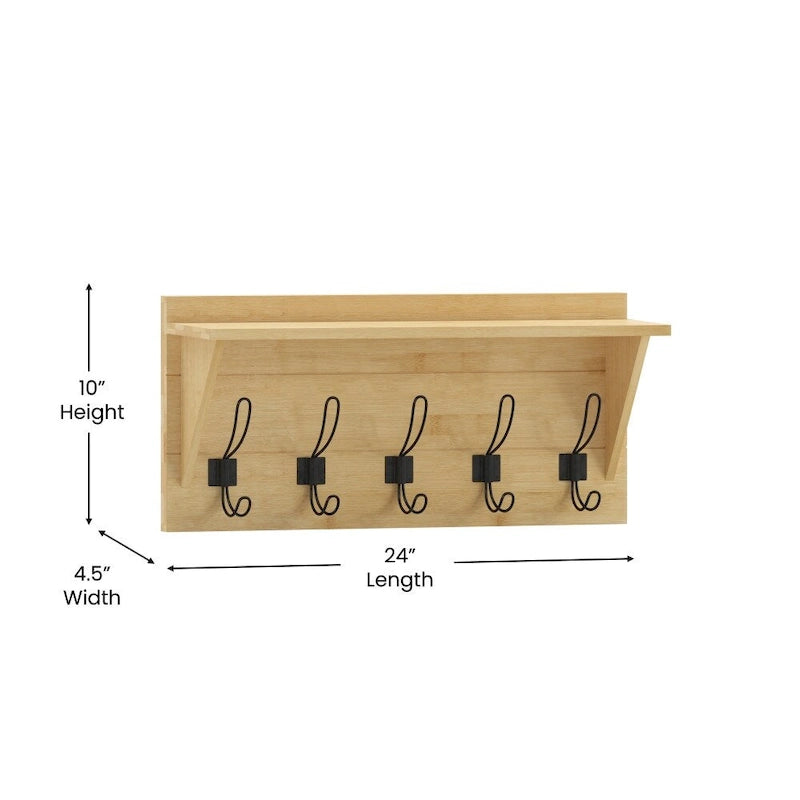 Wall Mounted Storage Rack with Upper Shelf and Storage Hooks