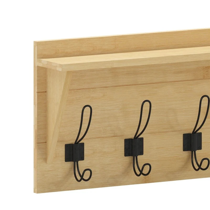 Wall Mounted Storage Rack with Upper Shelf and Storage Hooks
