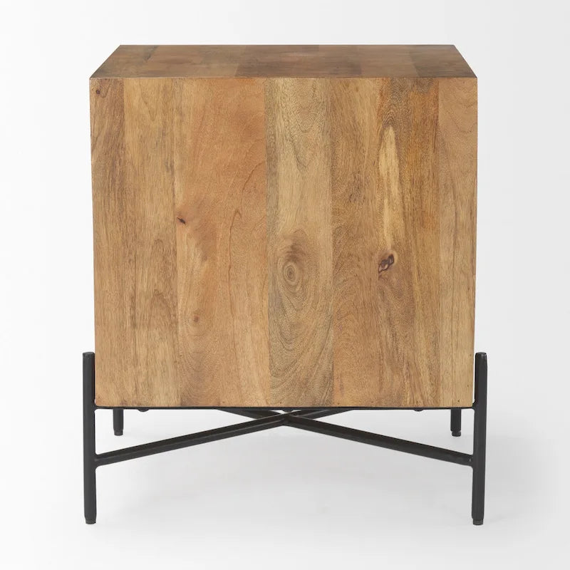 Cairo Light Brown Solid Wood w/ Black Iron Frame & 2 Drawer Accent Table - 22L x 22W x 26H