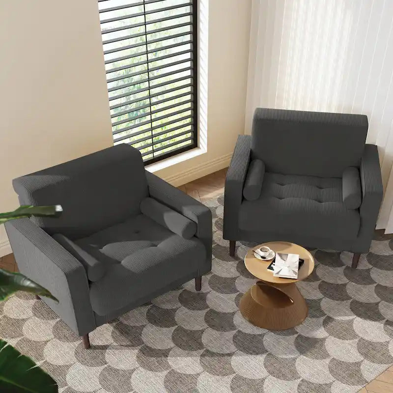 2 Pack Modern Corduroy Wide Armchair with Bolster Pillows