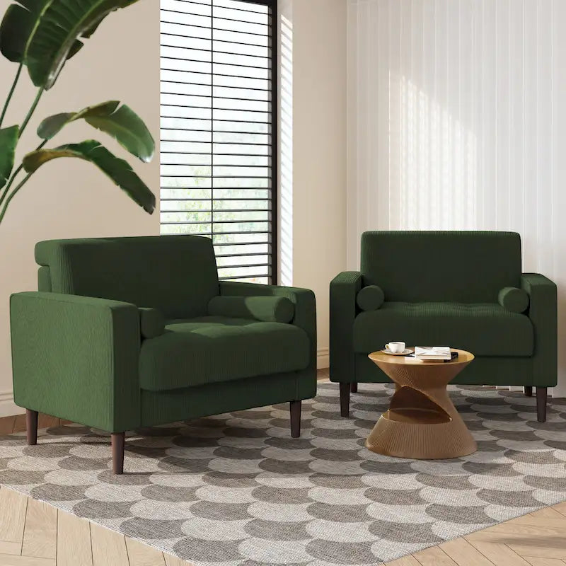 2 Pack Modern Corduroy Wide Armchair with Bolster Pillows