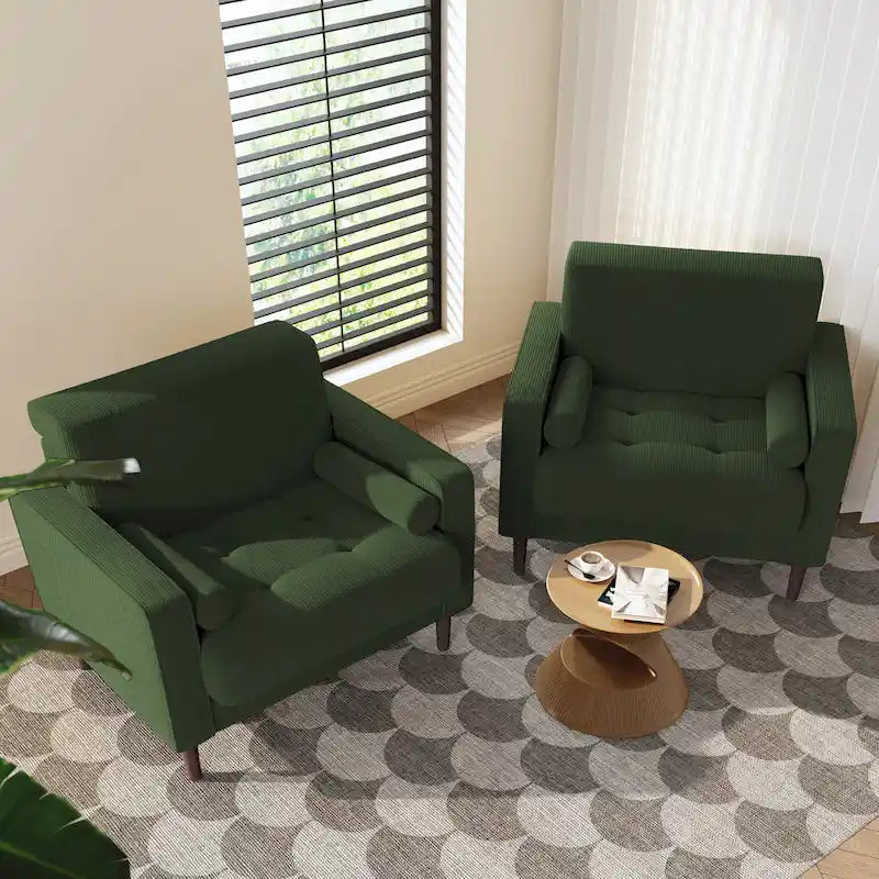 2 Pack Modern Corduroy Wide Armchair with Bolster Pillows