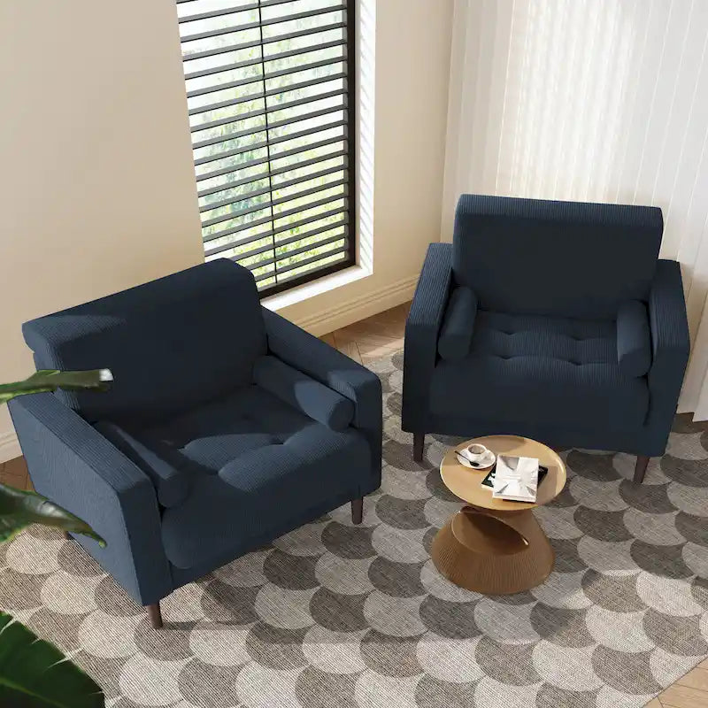 2 Pack Modern Corduroy Wide Armchair with Bolster Pillows