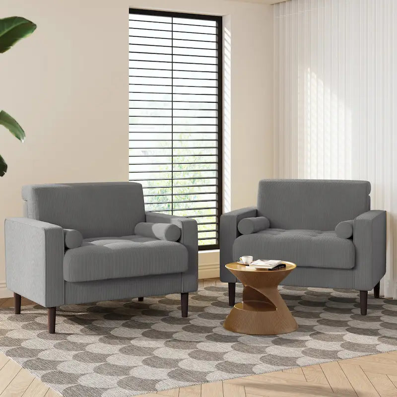 2 Pack Modern Corduroy Wide Armchair with Bolster Pillows