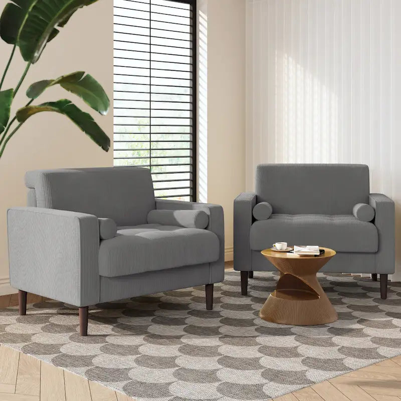 2 Pack Modern Corduroy Wide Armchair with Bolster Pillows