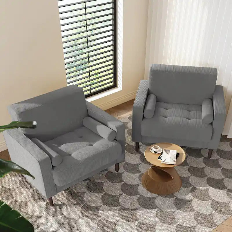 2 Pack Modern Corduroy Wide Armchair with Bolster Pillows