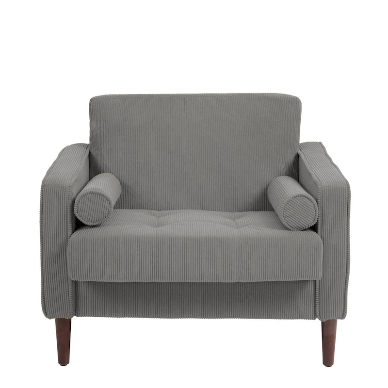2 Pack Modern Corduroy Wide Armchair with Bolster Pillows
