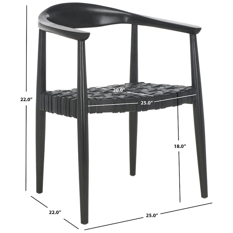 SAFAVIEH Birtie Woven Leather & Solid Wood Accent Chair (Fully Assembled) - W25 x D22 x H22 - 25Wx22Dx22H