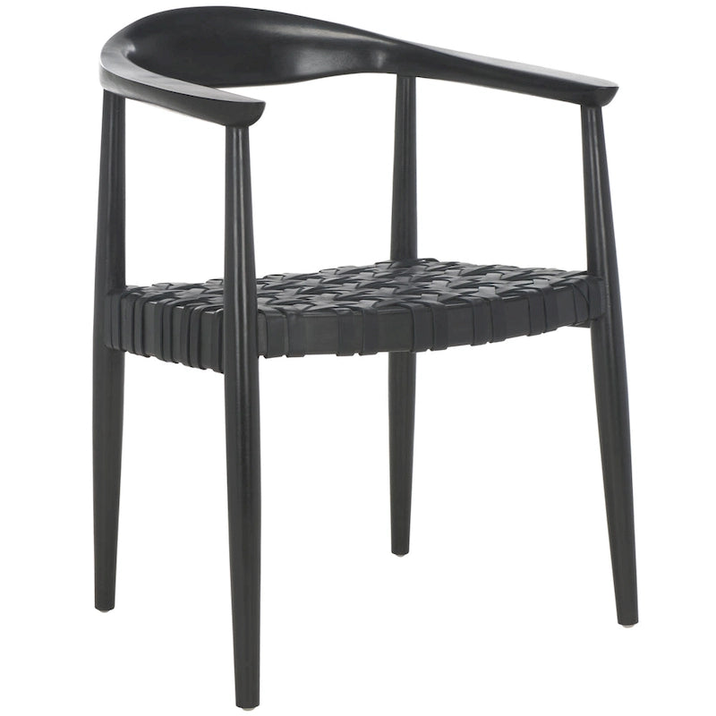 SAFAVIEH Birtie Woven Leather & Solid Wood Accent Chair (Fully Assembled) - W25 x D22 x H22 - 25Wx22Dx22H