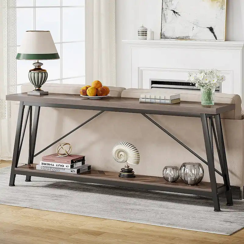 Industrial Wood Console Sofa Table for Entryway Hallway