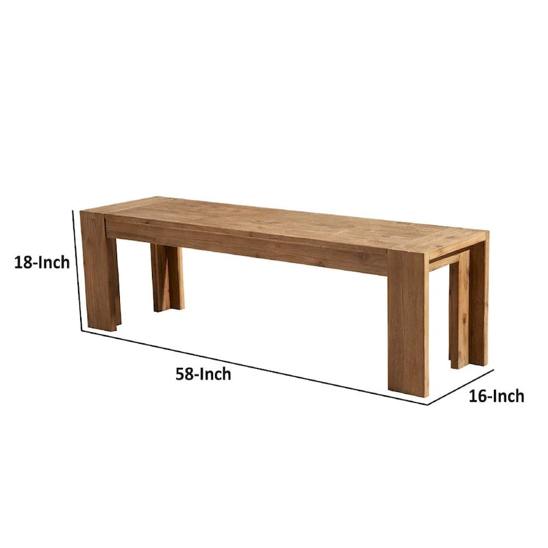 Solid Acacia Wood Bench with Bracket Legs, Brown - 18 H x 58 W x 16 L Inches
