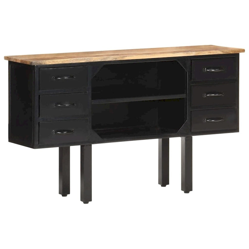 vidaXL Sideboard 43.3x11.8x25.6 Solid Rough Mango Wood and Steel