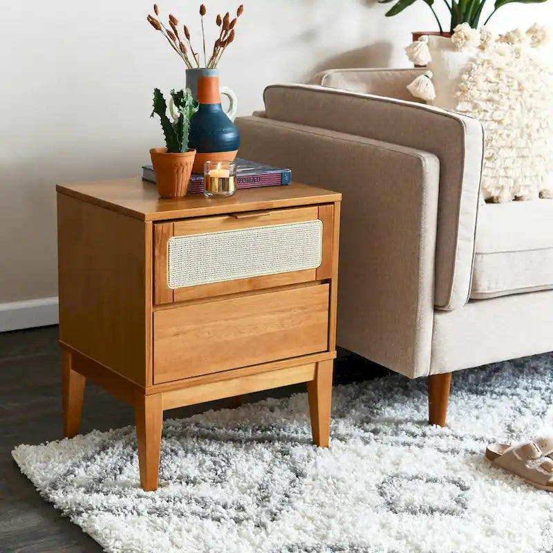 Crawford Wood 2-Drawer Bed Side Table