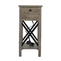 Farmhouse Flip Top Nightstand End Table W/Drawer 2AC Outlets 2USB