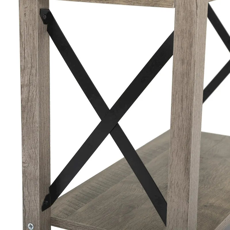 Farmhouse Flip Top Nightstand End Table W/Drawer 2AC Outlets 2USB