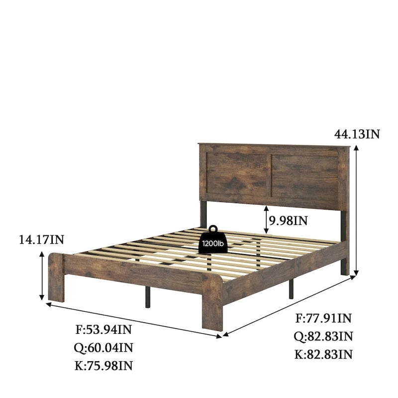 Dark Brown Full Size Wood Platform Bed Fro Bedroom
