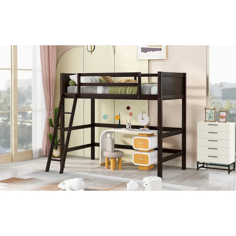 Solid Wood Twin Size Loft Bed with Ladder