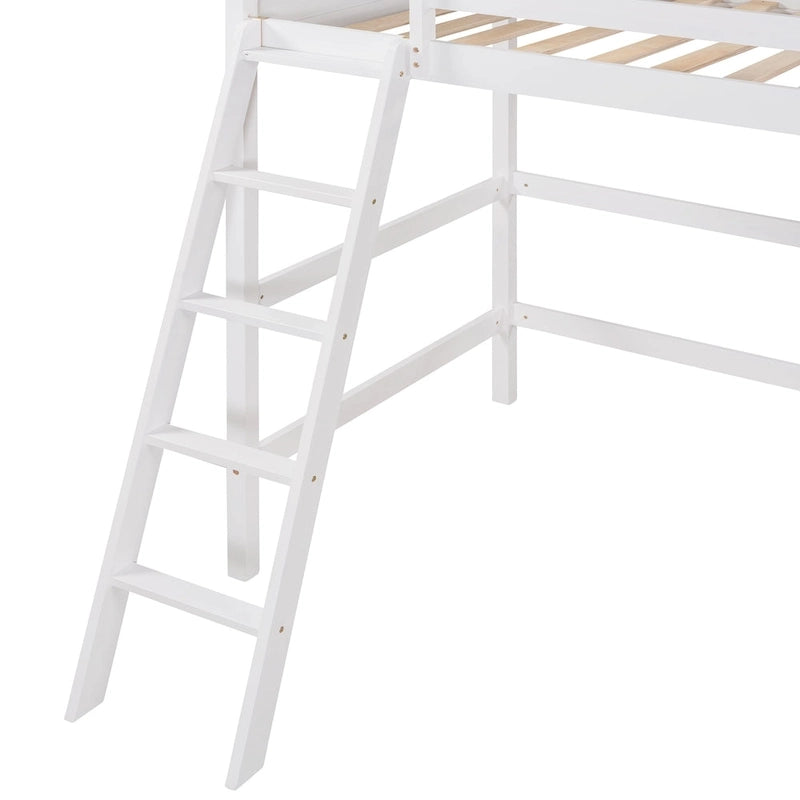 Solid Wood Twin Size Loft Bed with Ladder