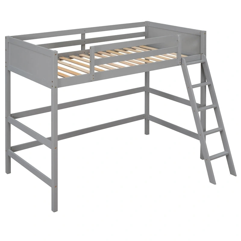 Solid Wood Twin Size Loft Bed with Ladder