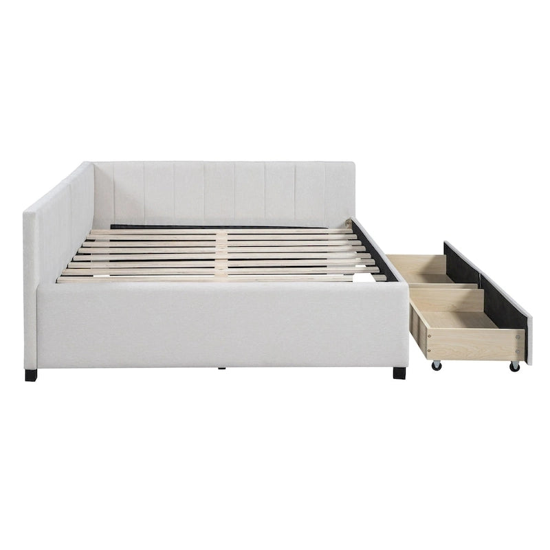 Full Size Upholstered Daybed with 2 Storage Drawers Sofa Bed Frame