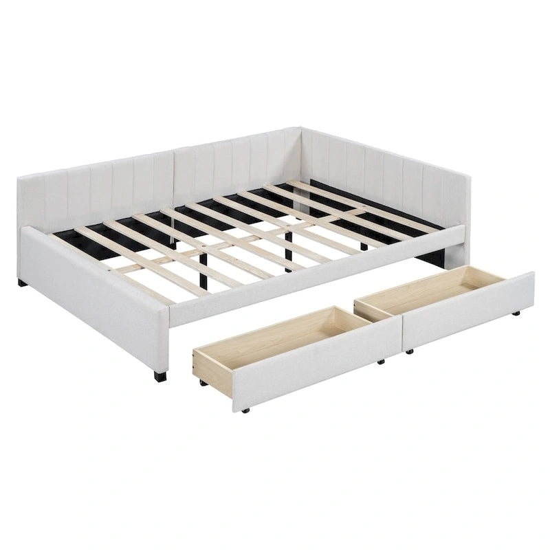 Full Size Upholstered Daybed with 2 Storage Drawers Sofa Bed Frame