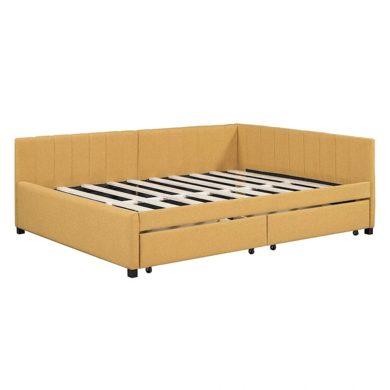 Full Size Upholstered Daybed with 2 Storage Drawers Sofa Bed Frame