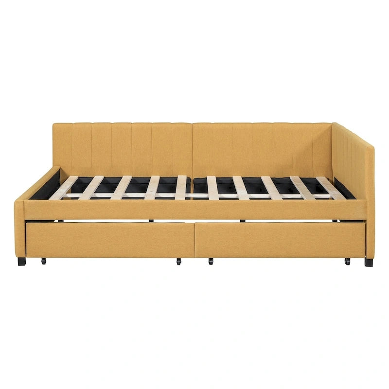 Full Size Upholstered Daybed with 2 Storage Drawers Sofa Bed Frame