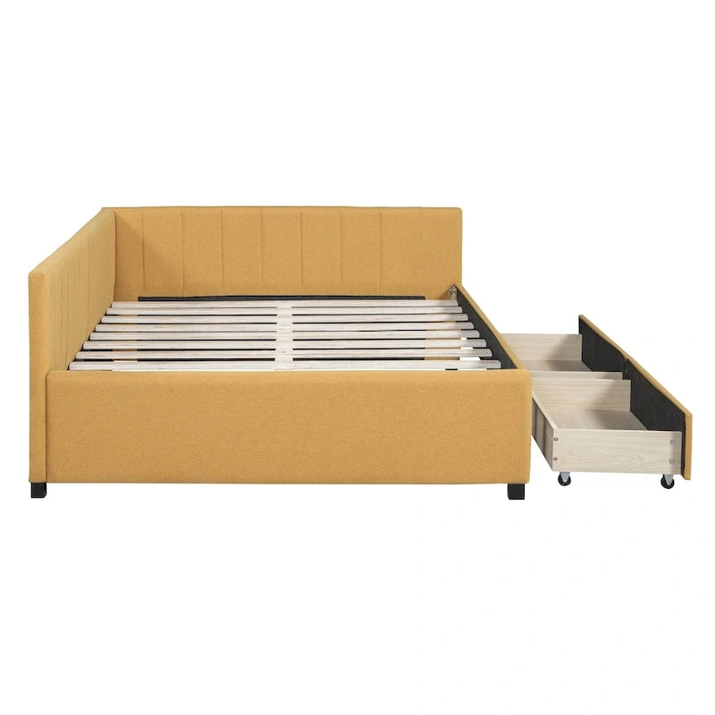 Full Size Upholstered Daybed with 2 Storage Drawers Sofa Bed Frame