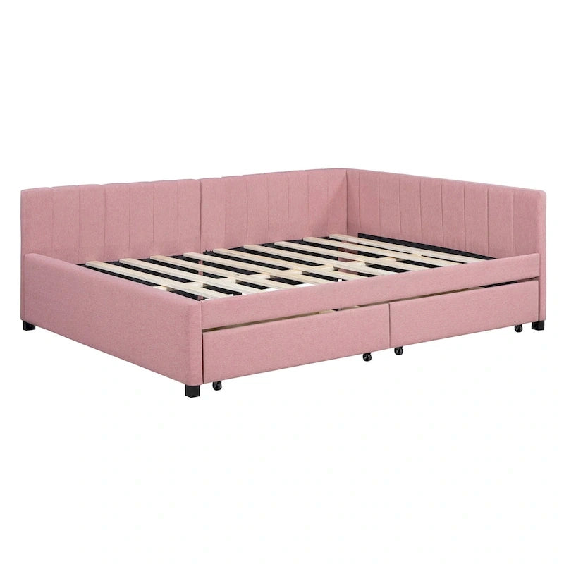 Full Size Upholstered Daybed with 2 Storage Drawers Sofa Bed Frame