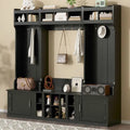 4-IN-1 Multi-functional Hall Tree Entryway Bench with Coat Rack and Shoe Cubbies