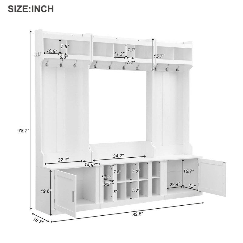 4-IN-1 Multi-functional Hall Tree Entryway Bench with Coat Rack and Shoe Cubbies