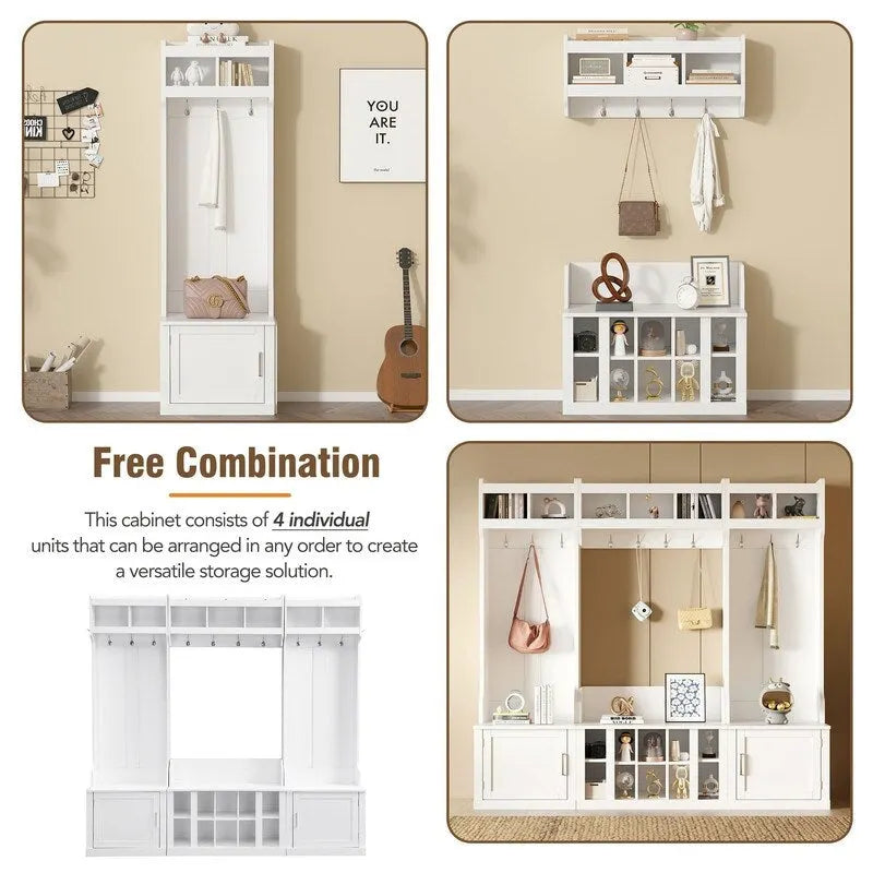 4-IN-1 Multi-functional Hall Tree Entryway Bench with Coat Rack and Shoe Cubbies