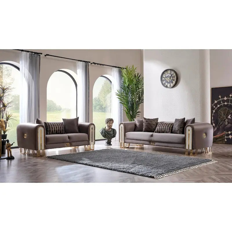 Kamelya 2-Pieces One Sofa One Loveseat Living Room Set, Metal Leg, Pillow Back